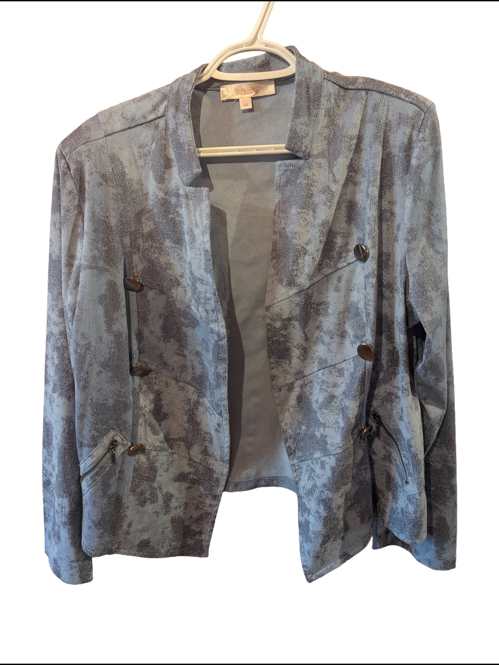 Light Blue Printed Open-Front Women's Jacket